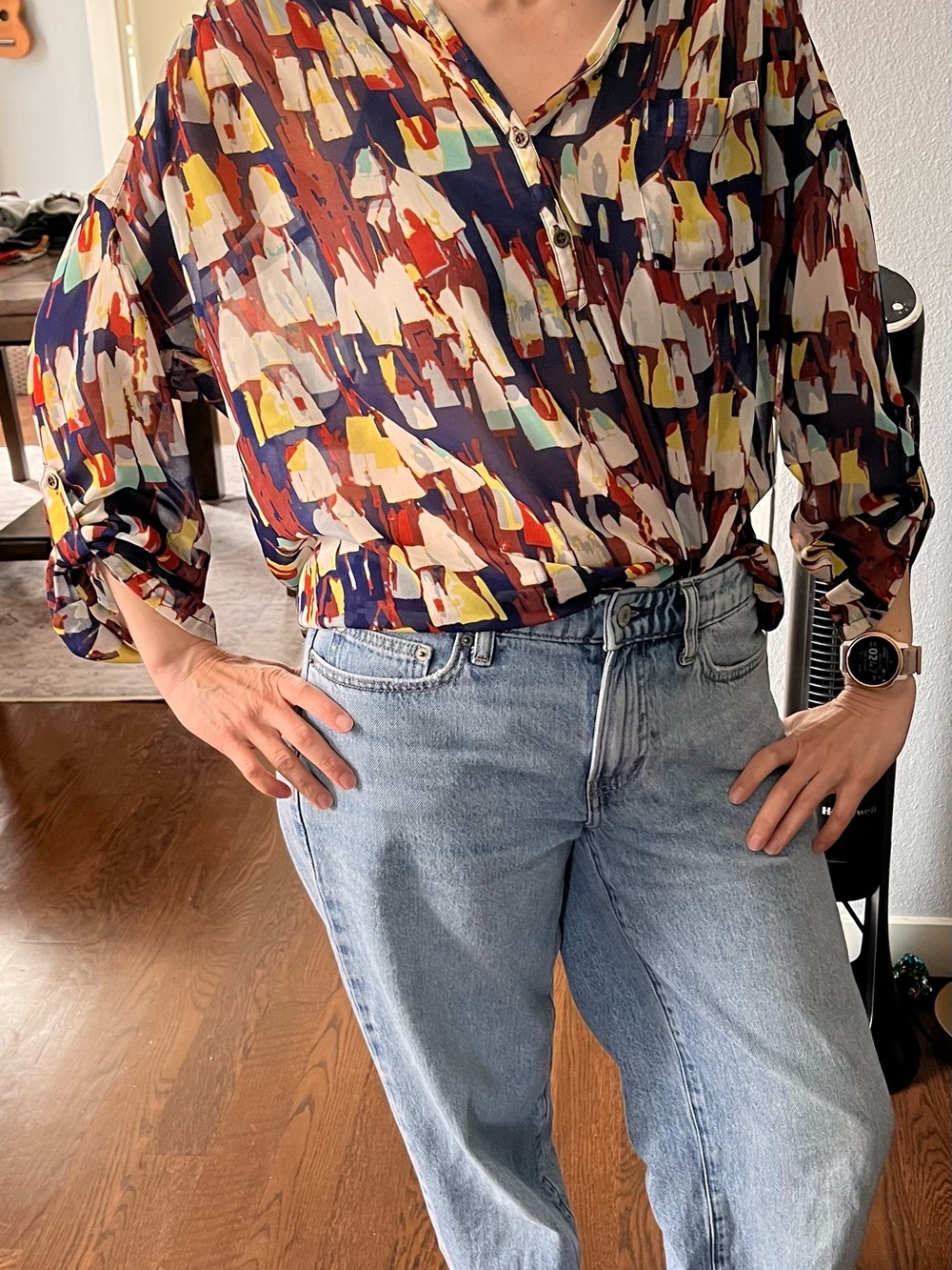 Quiksilver Navy, Red & Yellow Abstract Print Shirt